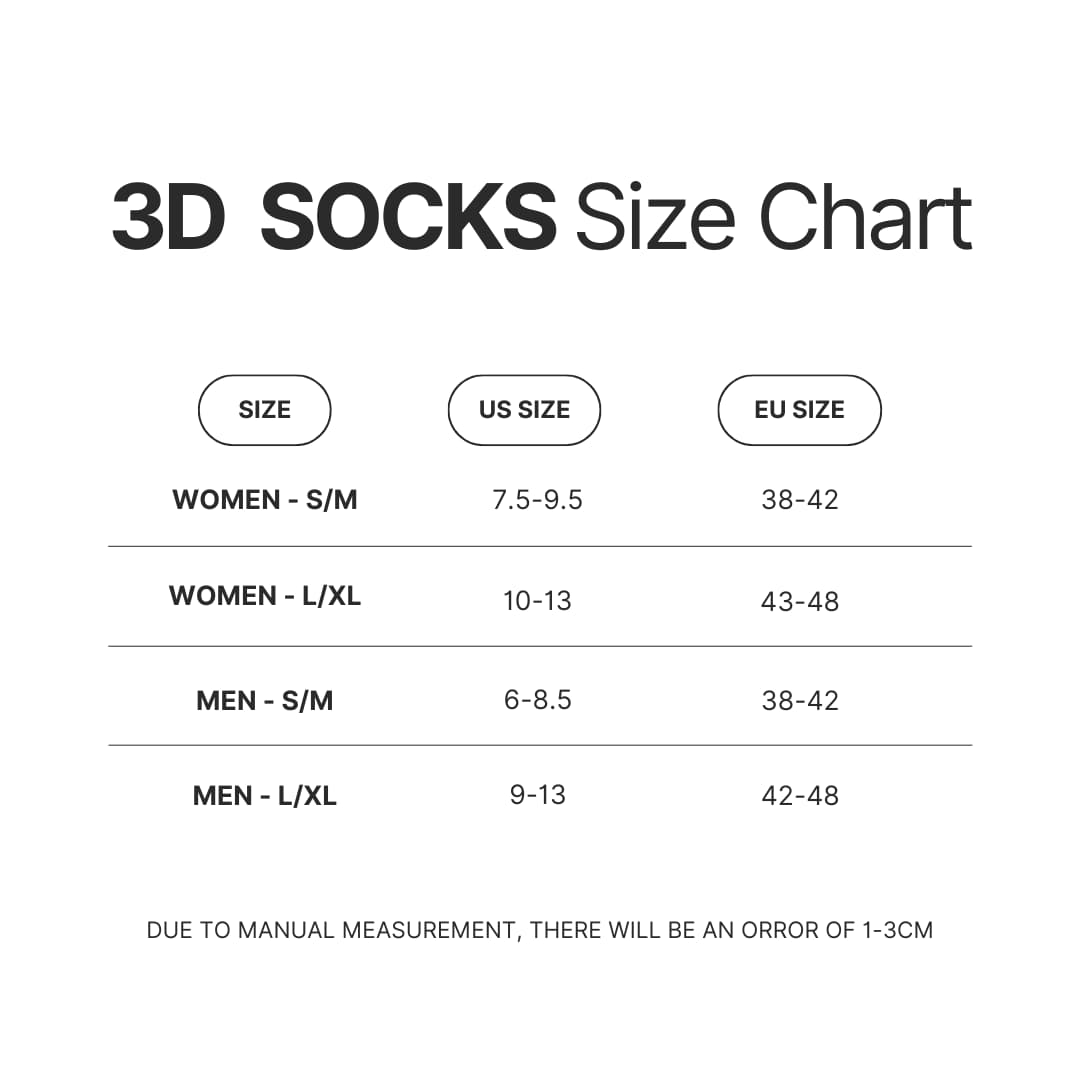 3D Socks Size Chart - Fruits Basket Merch