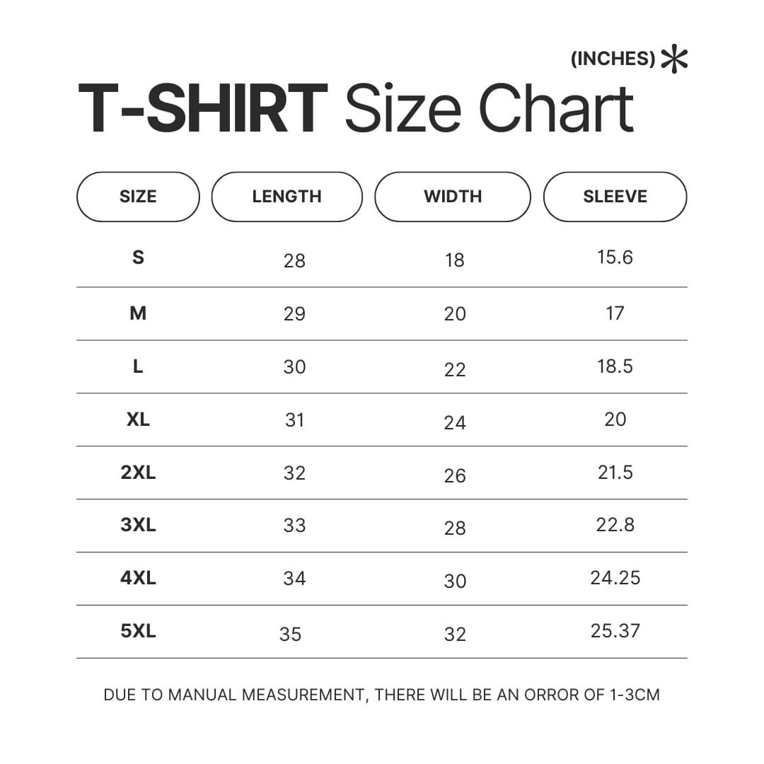 3D T shirt Size Chart - Fruits Basket Merch