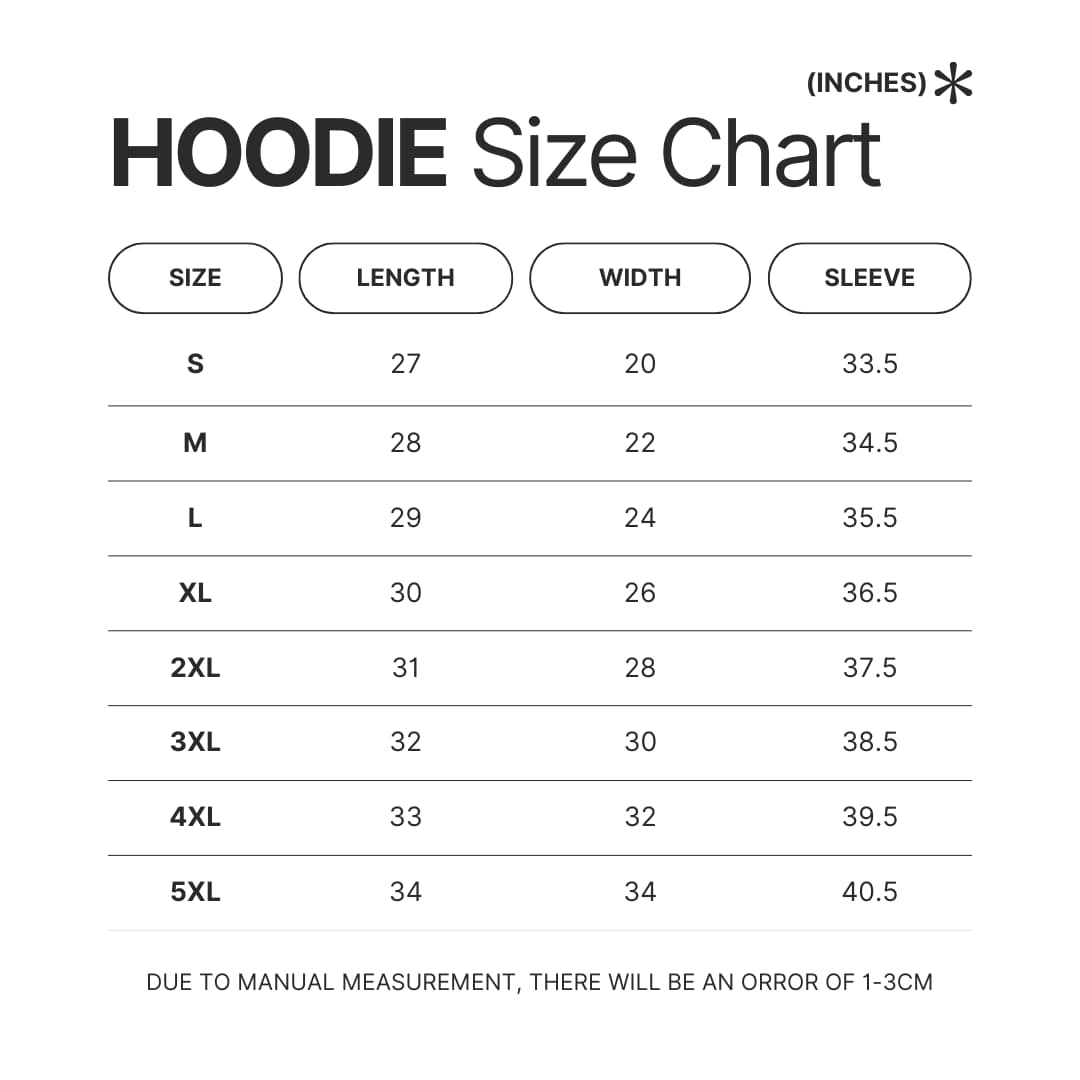 Hoodie Size Chart - Fruits Basket Merch