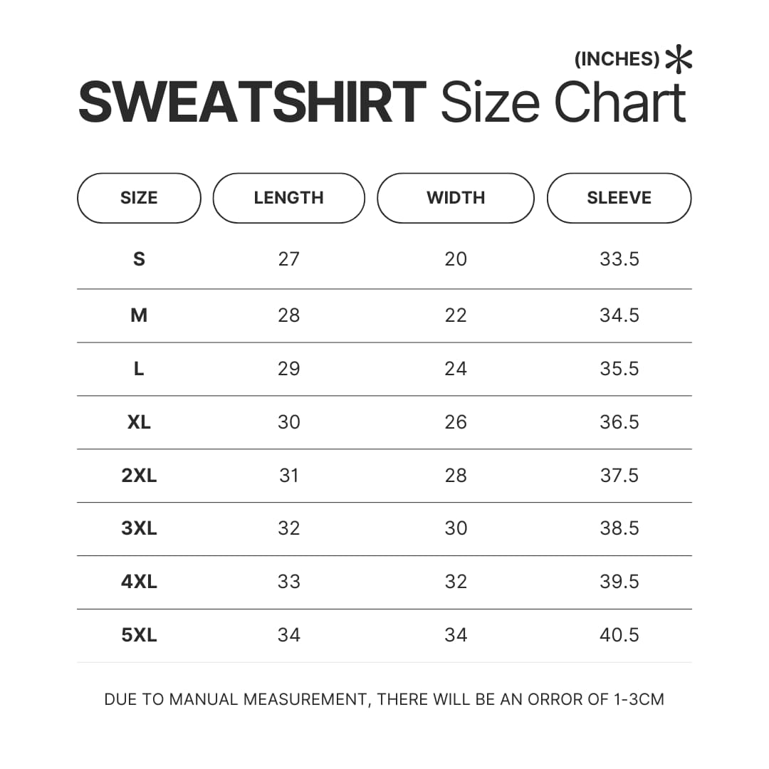 Sweatshirt Size Chart - Fruits Basket Merch