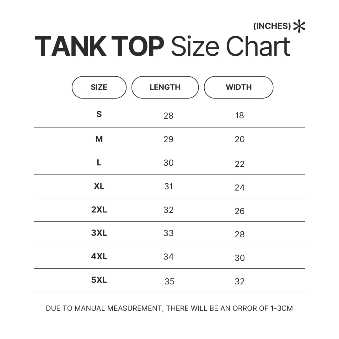Tank Top Size Chart - Fruits Basket Merch